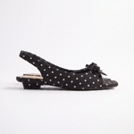 Damskie sandały peep toe w groszki – czarne z kokardą – zdjęcie 3