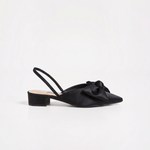 Czółenka slingback z kokardą – czarne, niski obcas – zdjęcie 1