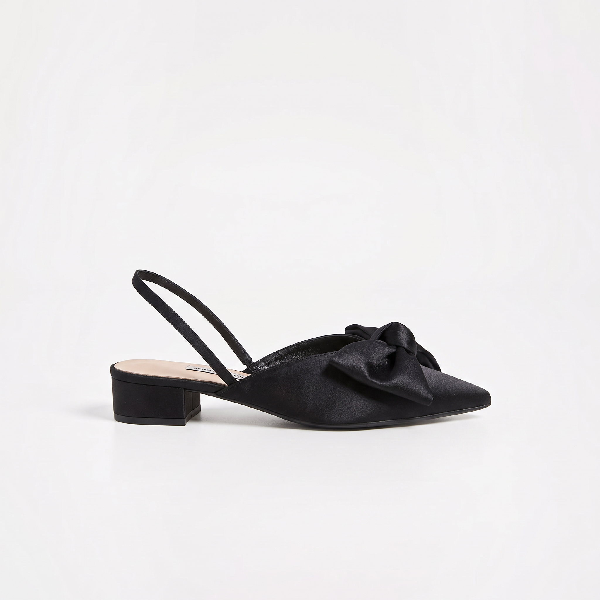 Czółenka slingback z kokardą – czarne, niski obcas – zdjęcie 1
