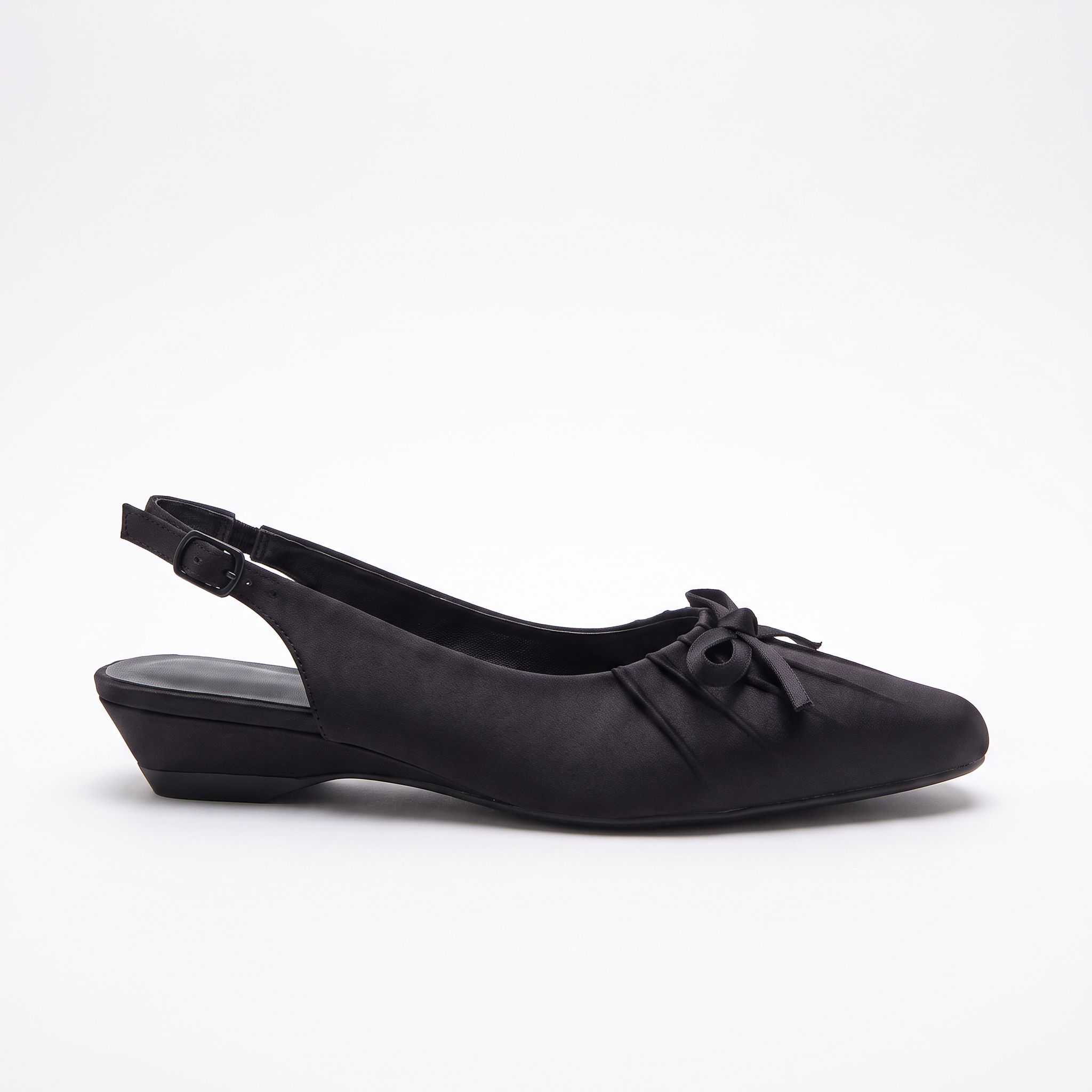 Czółenka slingback na niskim obcasie – czarne, z kokardą i klamrą – zdjęcie 1