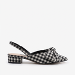 Damskie czółenka slingback z kokardą – białe, niski słupek – zdjęcie 2