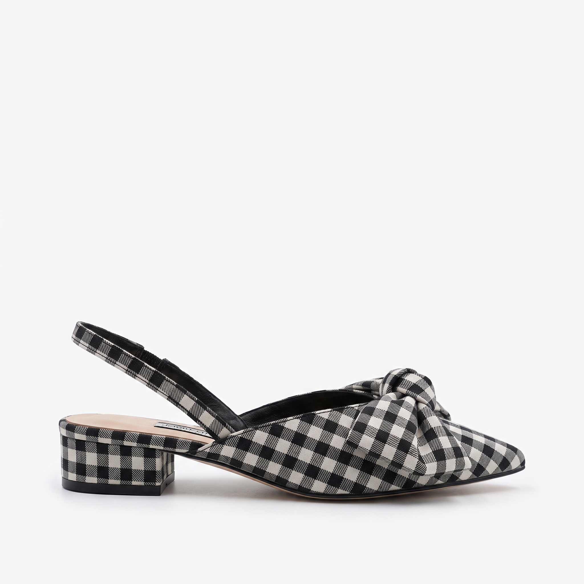 Damskie czółenka slingback z kokardą – białe, niski słupek – zdjęcie 2
