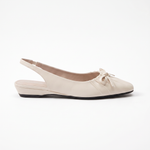 Damskie czółenka slingback z kokardą – beżowe, niski obcas – zdjęcie 1