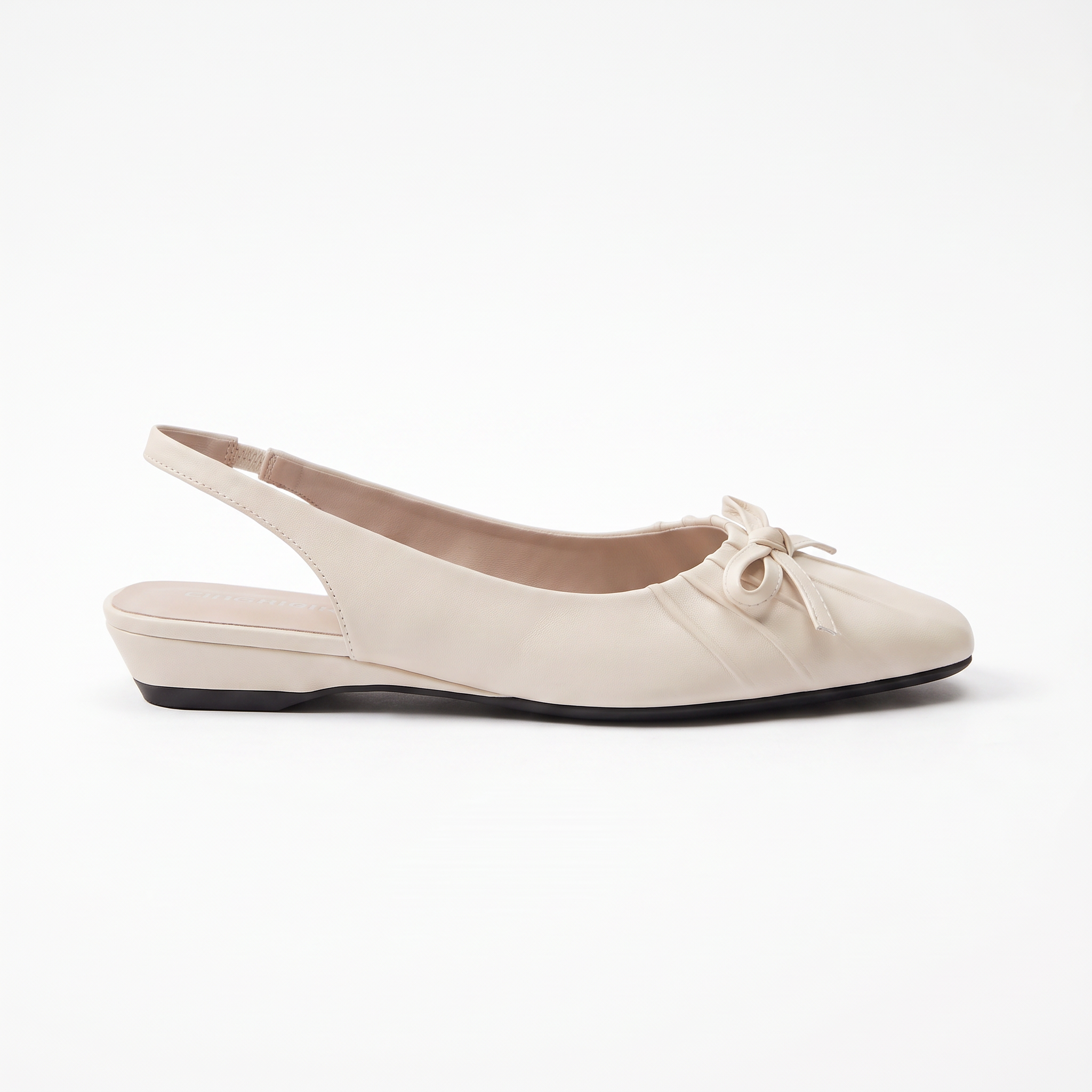 Damskie czółenka slingback z kokardą – beżowe, niski obcas – zdjęcie 1