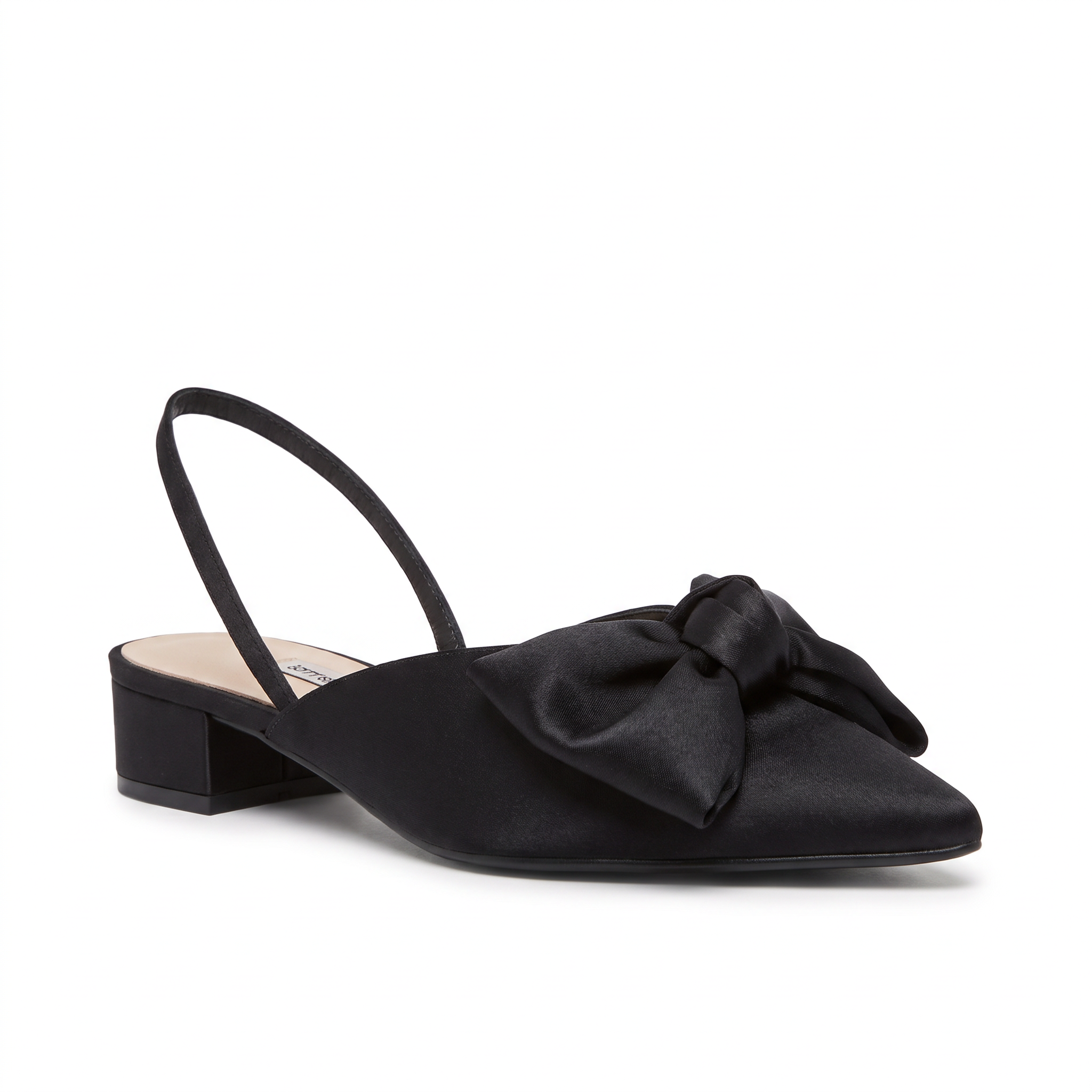Czółenka slingback z kokardą – czarne, niski obcas – zdjęcie 3