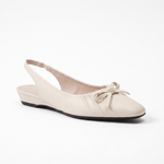 Damskie czółenka slingback z kokardą – beżowe, niski obcas – zdjęcie 3