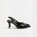 Damskie czółenka slingback na niskim obcasie – czarne, szpic – zdjęcie 3