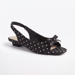 Damskie sandały peep toe w groszki – czarne z kokardą – zdjęcie 1