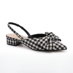 Damskie czółenka slingback z kokardą – białe, niski słupek – zdjęcie 3