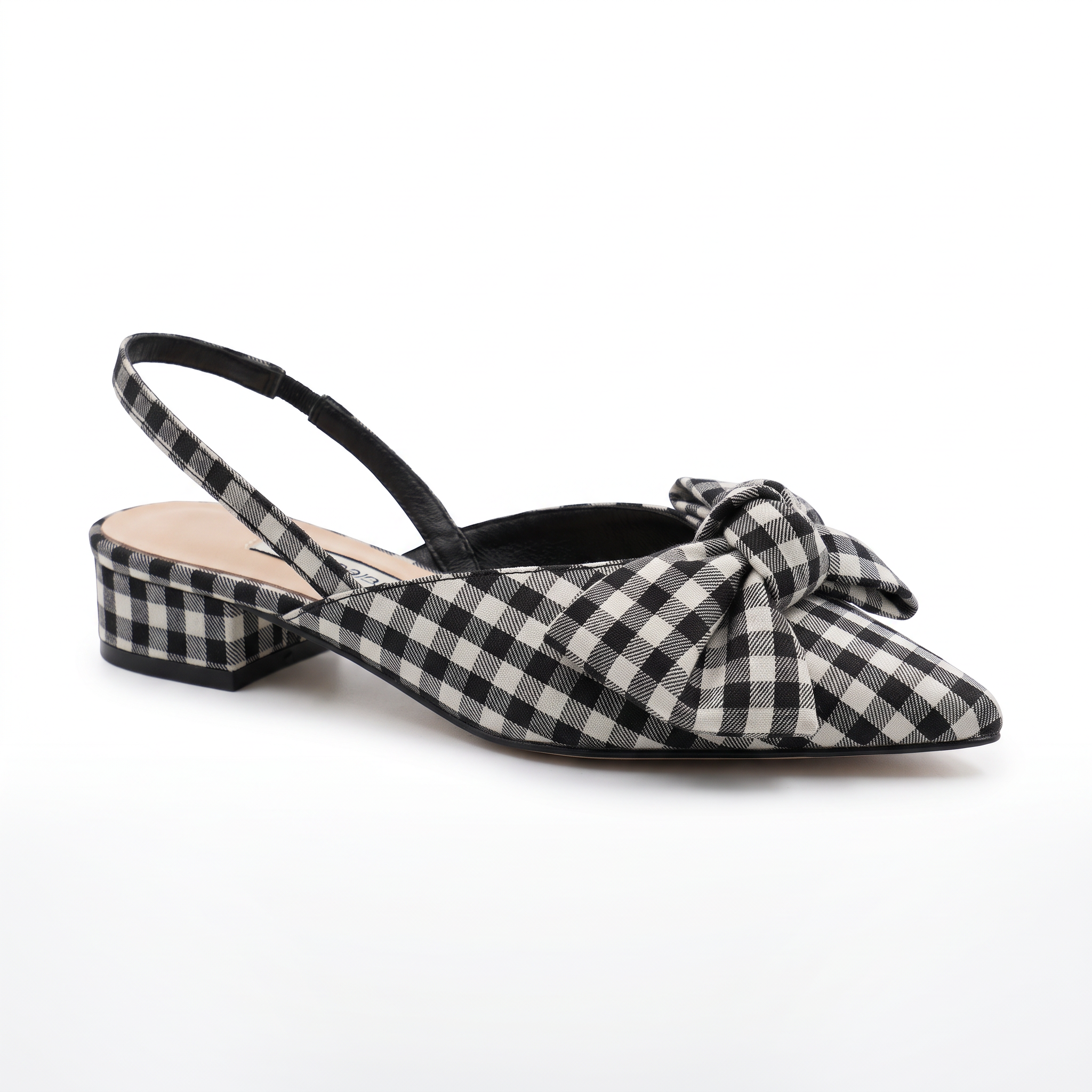 Damskie czółenka slingback z kokardą – białe, niski słupek – zdjęcie 3