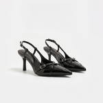 Damskie czółenka slingback na niskim obcasie – czarne, szpic – zdjęcie 1