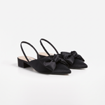 Czółenka slingback z kokardą – czarne, niski obcas – zdjęcie 4