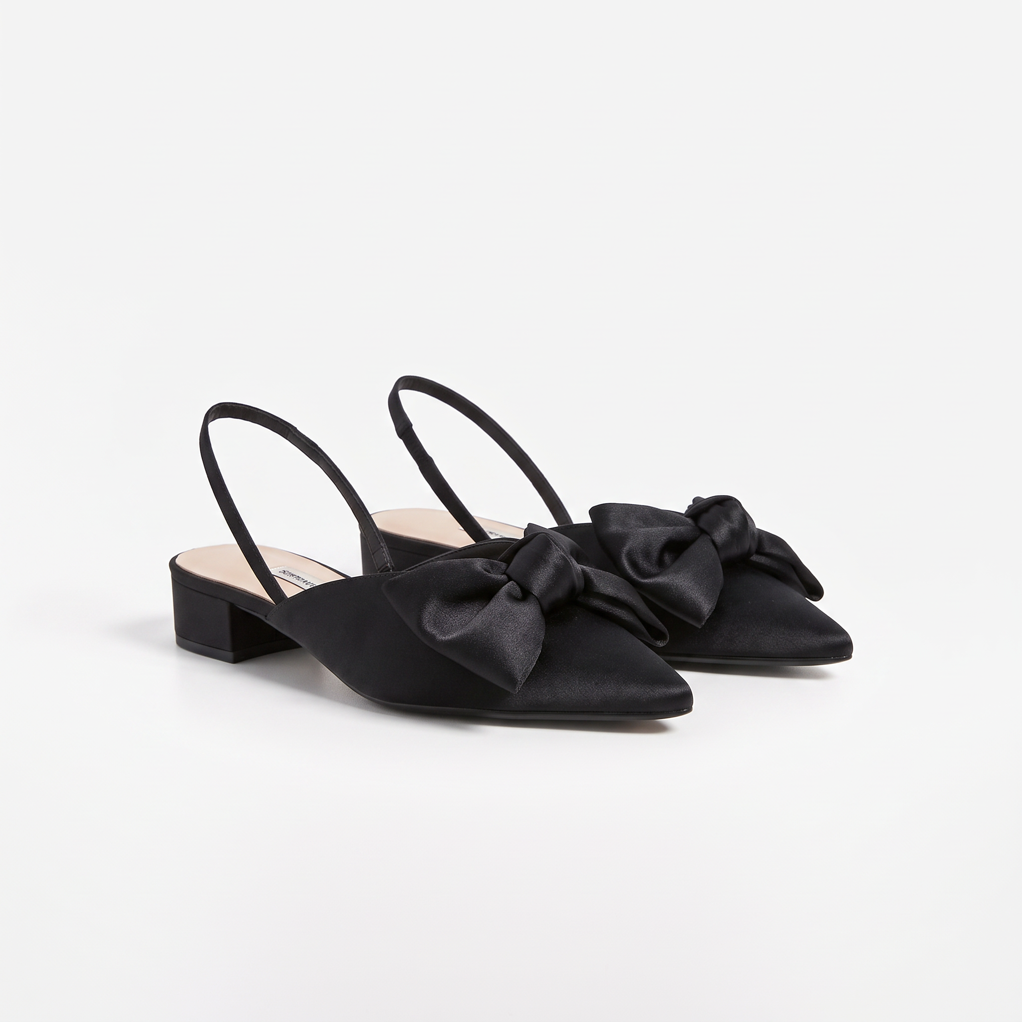 Czółenka slingback z kokardą – czarne, niski obcas – zdjęcie 4