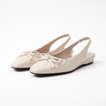 Damskie czółenka slingback z kokardą – beżowe, niski obcas – zdjęcie 4