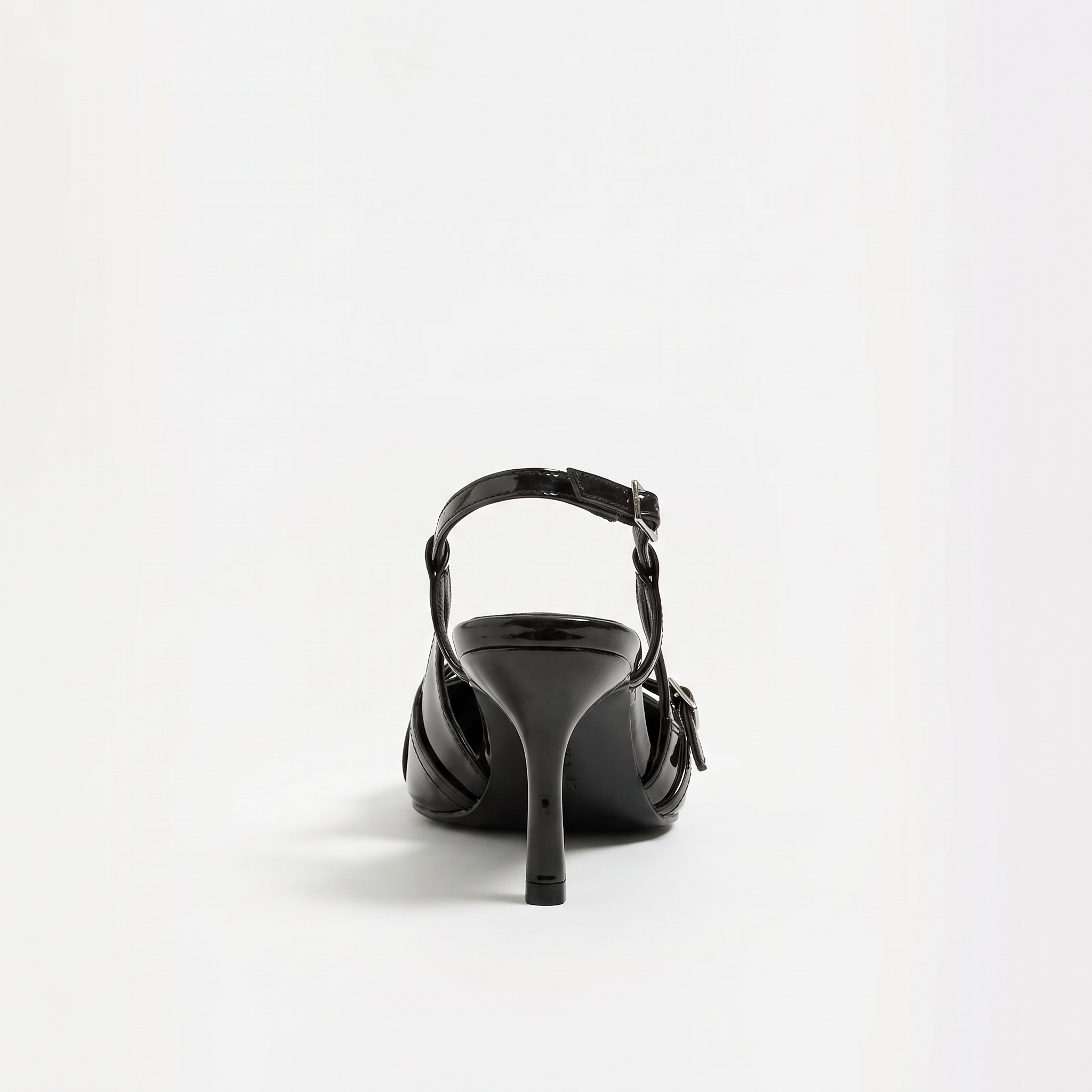 Damskie czółenka slingback na niskim obcasie – czarne, szpic – zdjęcie 4