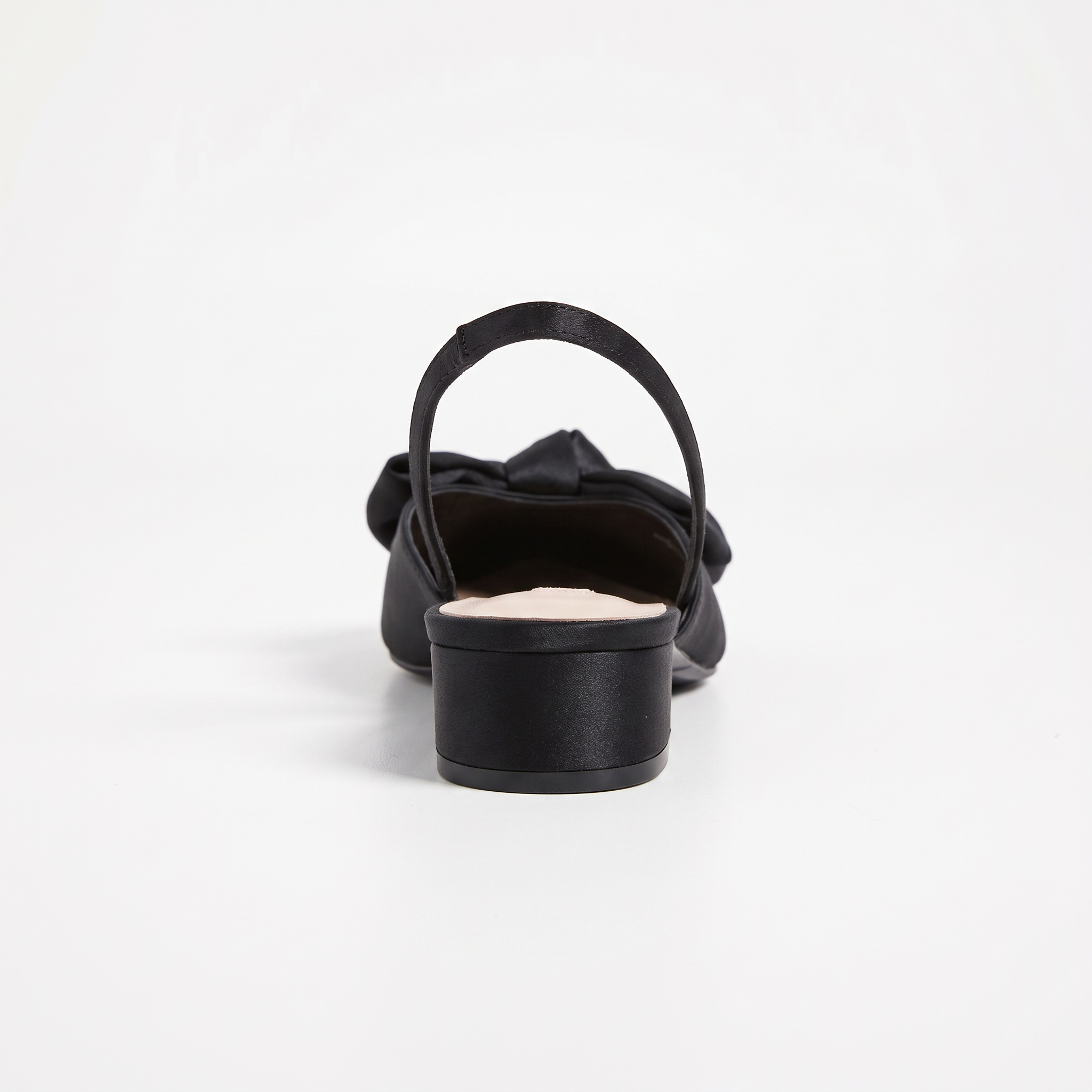 Czółenka slingback z kokardą – czarne, niski obcas – zdjęcie 5