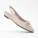 Damskie czółenka slingback z kokardą – beżowe, niski obcas – zdjęcie 6