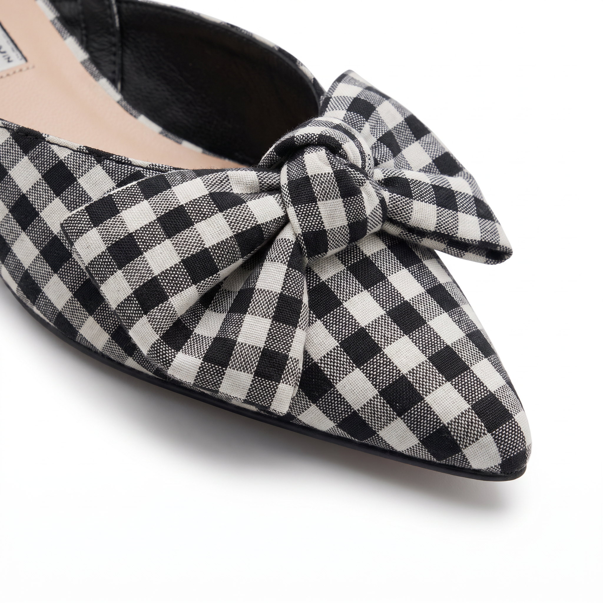 Damskie czółenka slingback z kokardą – białe, niski słupek – zdjęcie 4