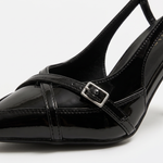 Damskie czółenka slingback na niskim obcasie – czarne, szpic – zdjęcie 5