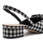 Damskie czółenka slingback z kokardą – białe, niski słupek – zdjęcie 5