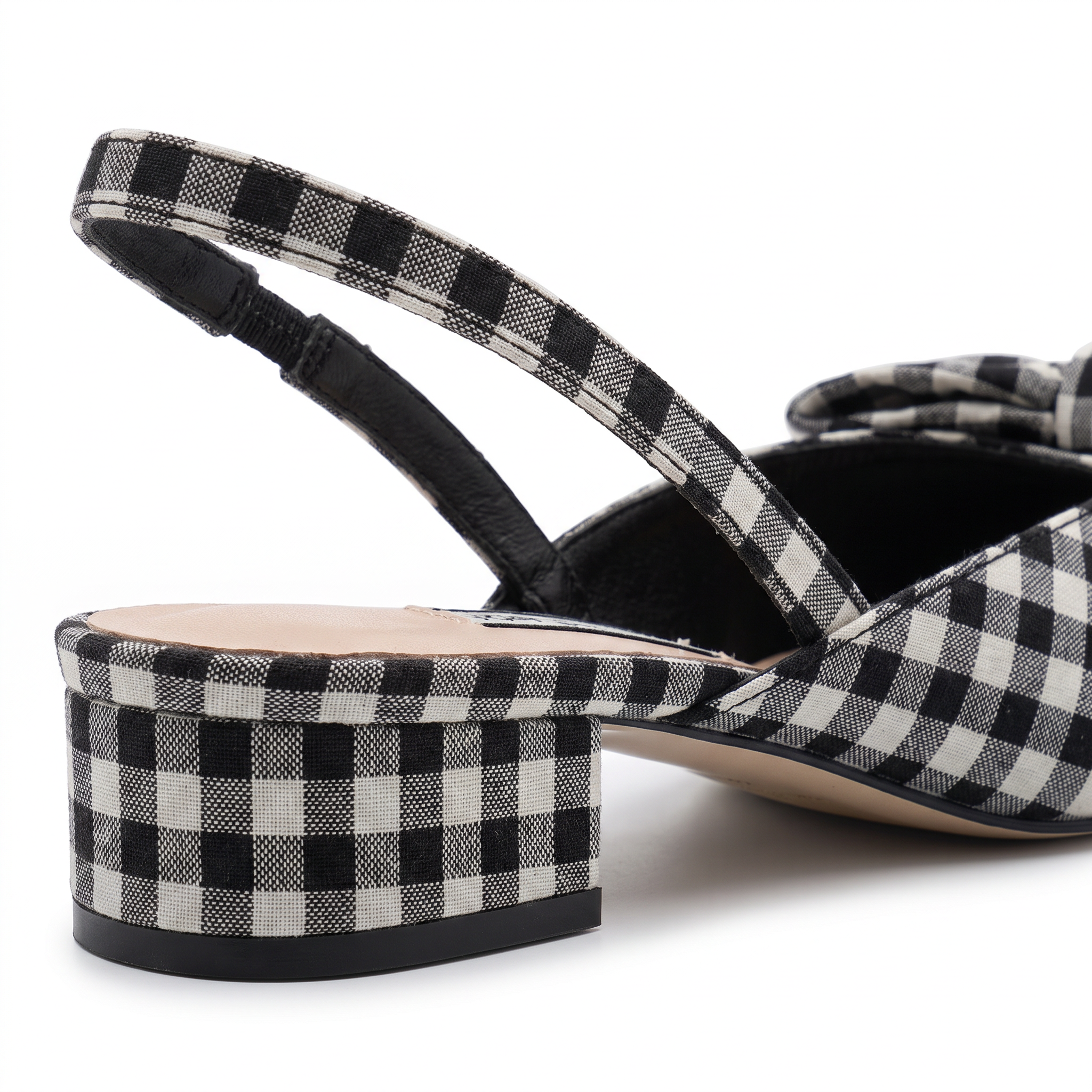 Damskie czółenka slingback z kokardą – białe, niski słupek – zdjęcie 5