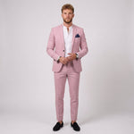 Męski garnitur lniany slim fit – marynarka i zwężane spodnie – Różowy