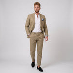 Męski garnitur lniany slim fit – marynarka i zwężane spodnie – Khaki