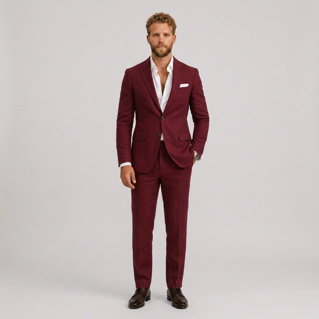 Męski garnitur lniany slim fit – elegancki krój na letnie okazje – zdjęcie 2