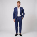 Męski garnitur lniany slim fit – marynarka i zwężane spodnie – Granatowy