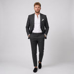 Męski garnitur lniany slim fit – marynarka i zwężane spodnie – Jasnoszary