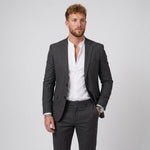 Męski garnitur lniany slim fit – marynarka i zwężane spodnie – Czarny