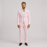 Męski garnitur lniany slim fit – elegancki krój na letnie okazje – Jasnoróżowy