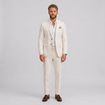 Męski garnitur lniany slim fit – elegancki krój na letnie okazje – Kość słoniowa