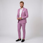 Męski garnitur lniany slim fit – marynarka i zwężane spodnie – Fioletowy