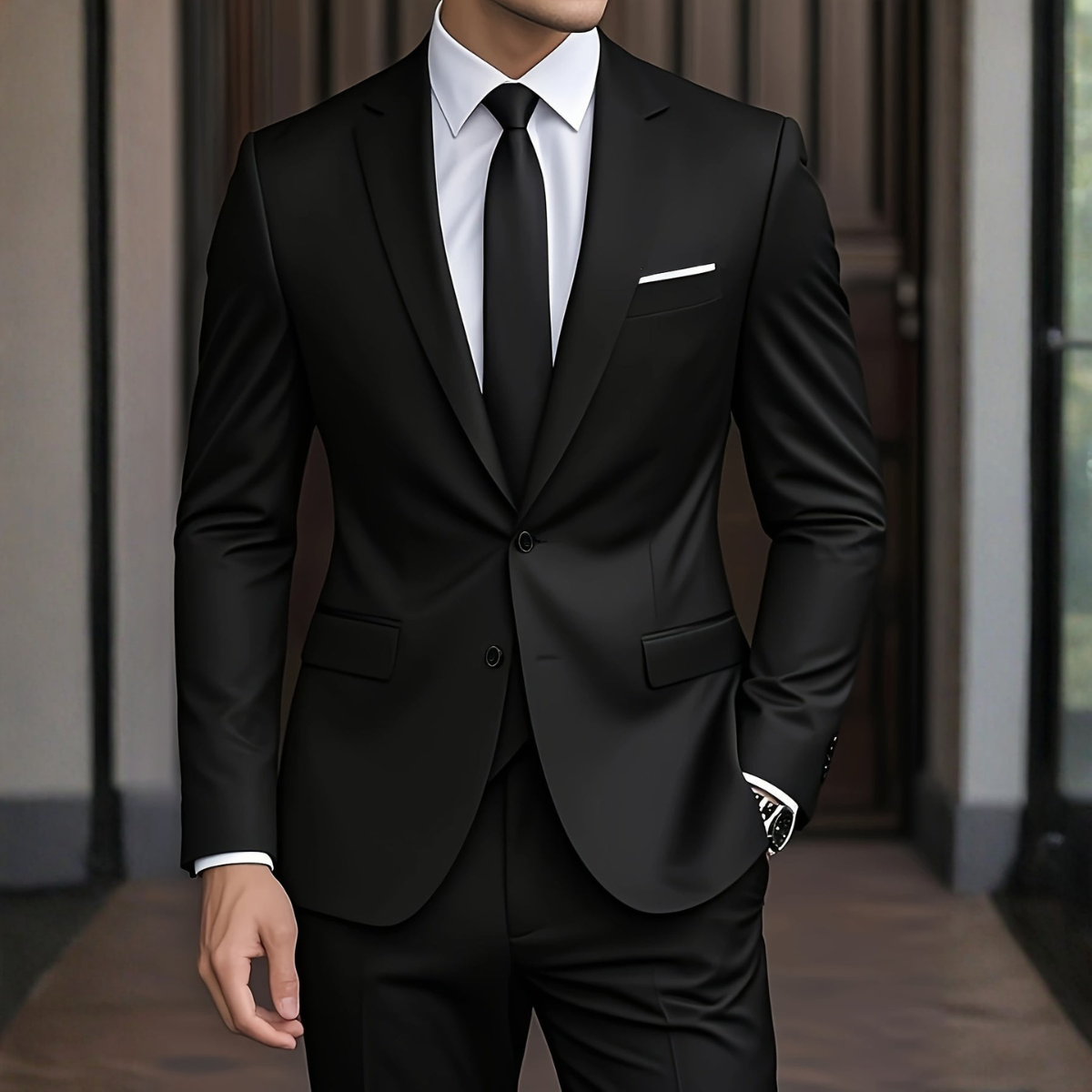 Męski garnitur dwuczęściowy slim fit – nowoczesny krój – Czarny