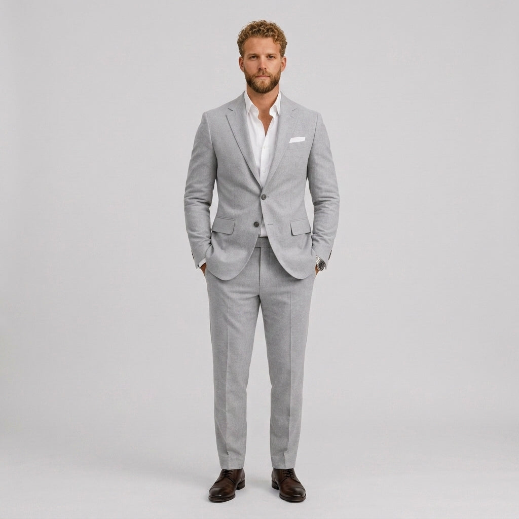 Męski garnitur lniany slim fit – elegancki krój na letnie okazje – zdjęcie 3