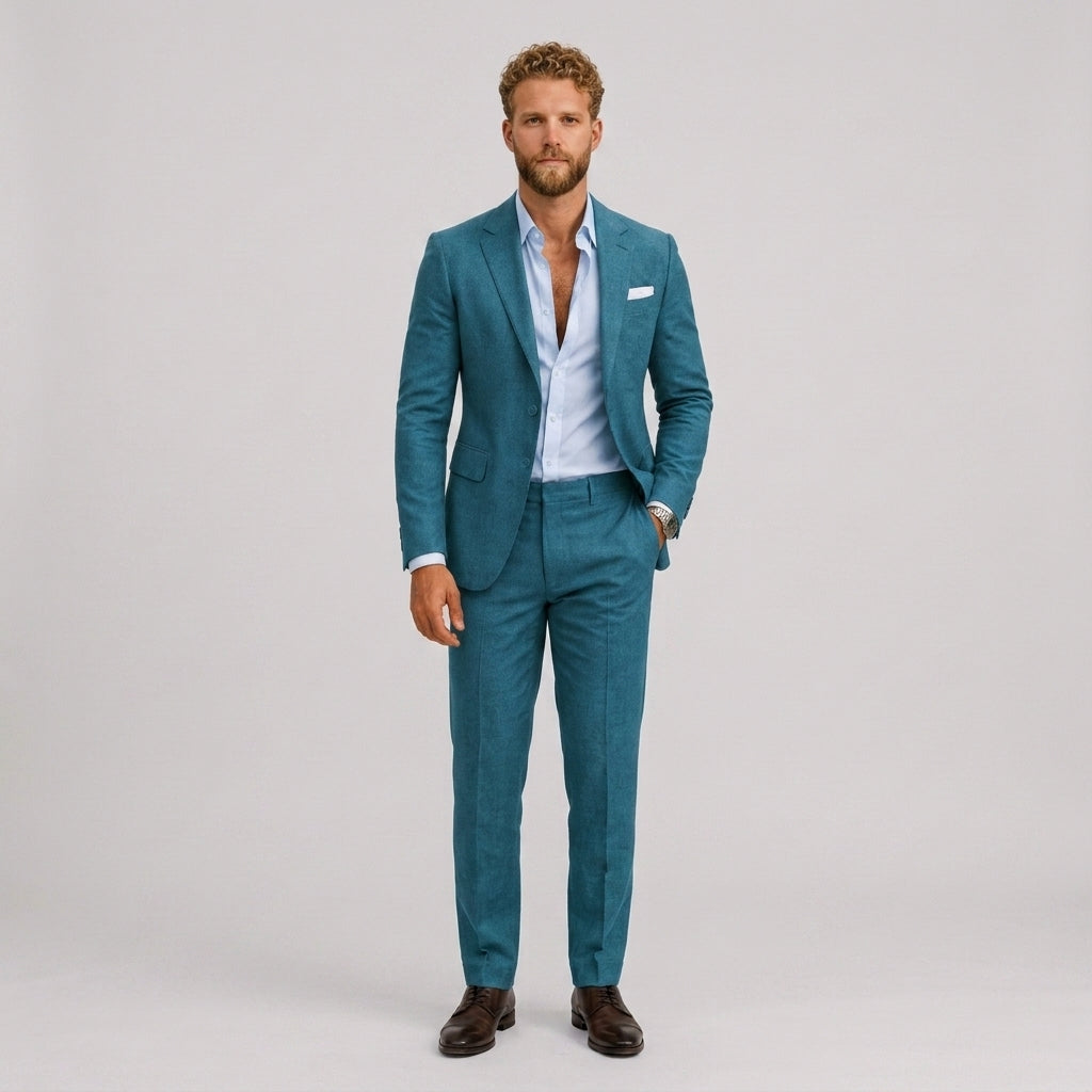 Męski garnitur lniany slim fit – elegancki krój na letnie okazje – zdjęcie 4