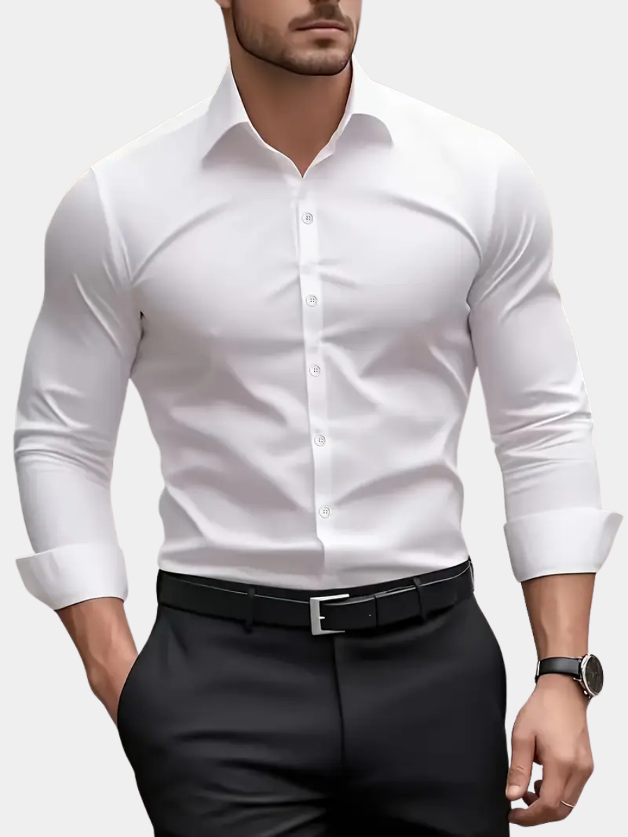 Męska koszula slim fit z długim rękawem – przewiewna, niegnąca się – zdjęcie 1