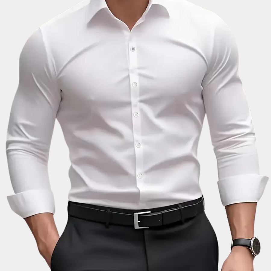 Męska koszula slim fit z długim rękawem – przewiewna, niegnąca się – zdjęcie 1