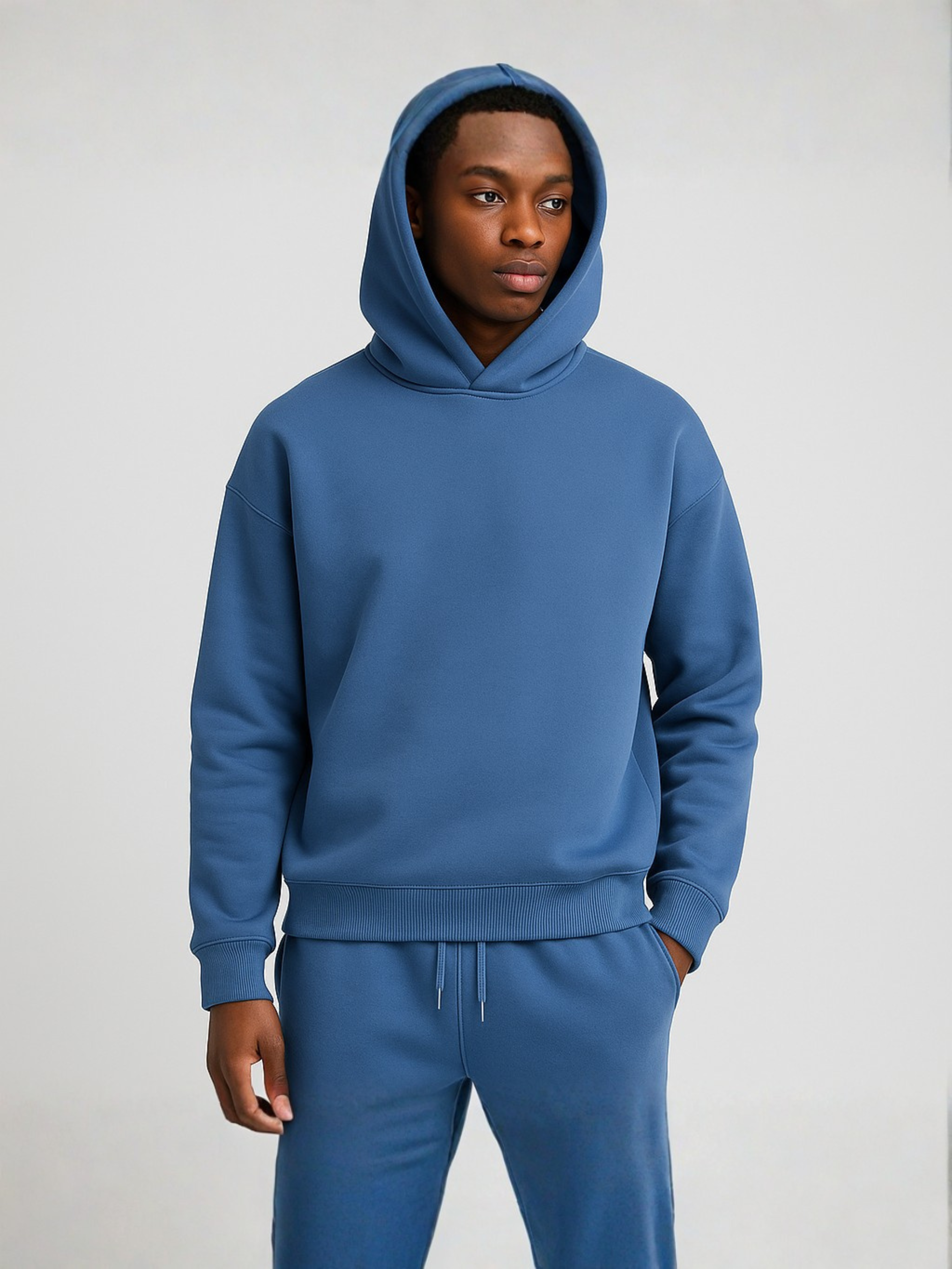 Męski dres oversize – bluza z kapturem i spodnie jogger – Niebieski