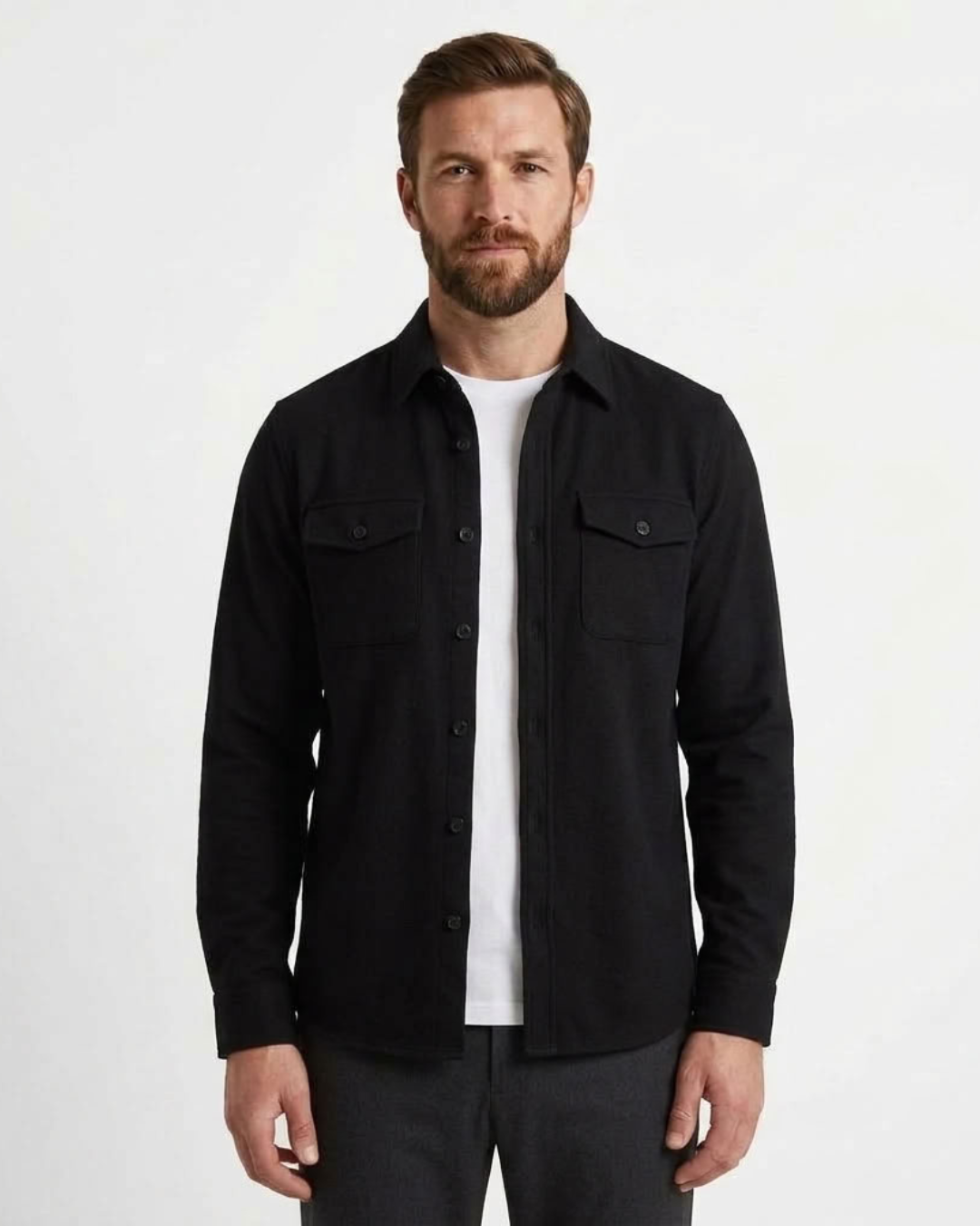 Męska koszula wierzchnia overshirt – prosty krój na wiosnę i jesień – Czarny