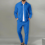 Męski dres dwuczęściowy – bluza i spodnie z kieszeniami na zamek – Niebieski