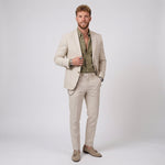 Męski garnitur lniany slim fit – marynarka i zwężane spodnie – Beżowy