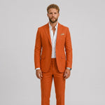 Męski garnitur lniany slim fit – elegancki krój na letnie okazje – Rdzawy