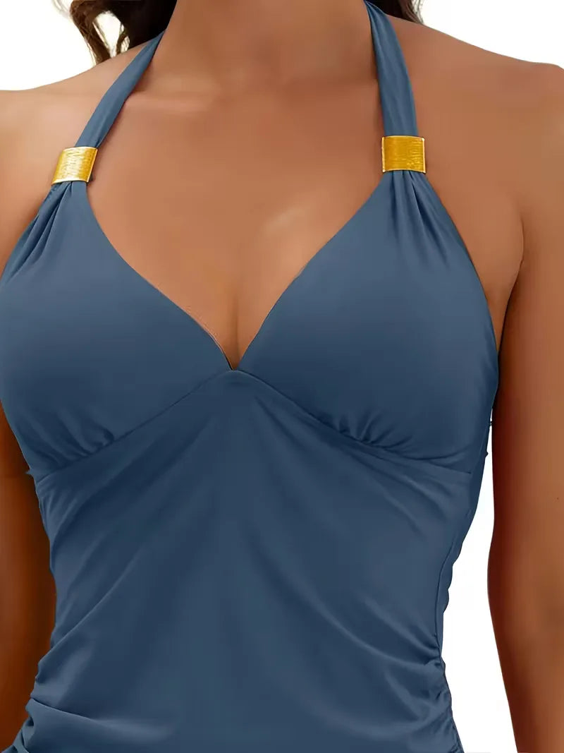 Tankini z wysokim stanem – dekolt w serek i wiązanie na szyi – zdjęcie 24