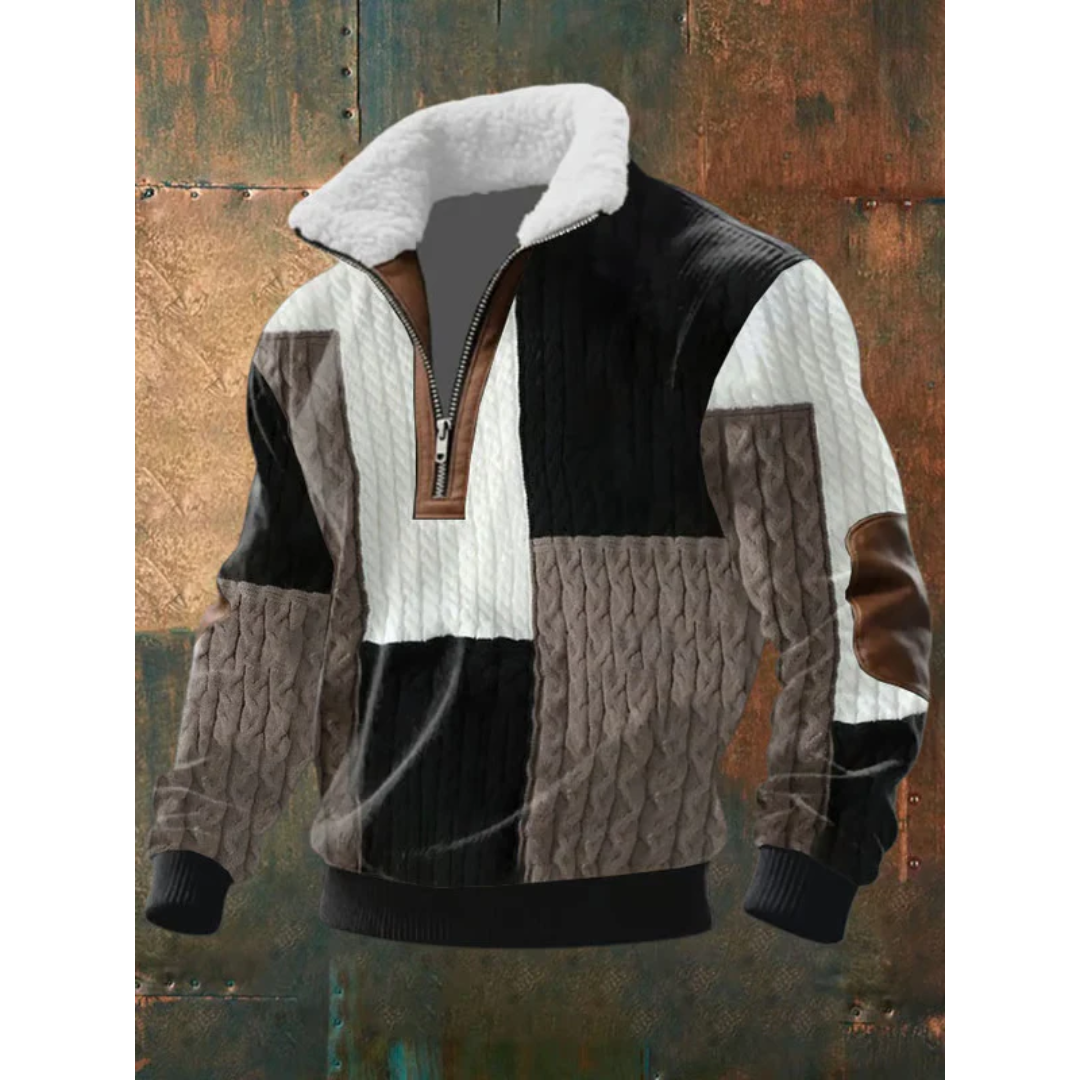 Męski sweter polarowy z wysokim kołnierzem – podszyty kołnierz – Czarno-szary