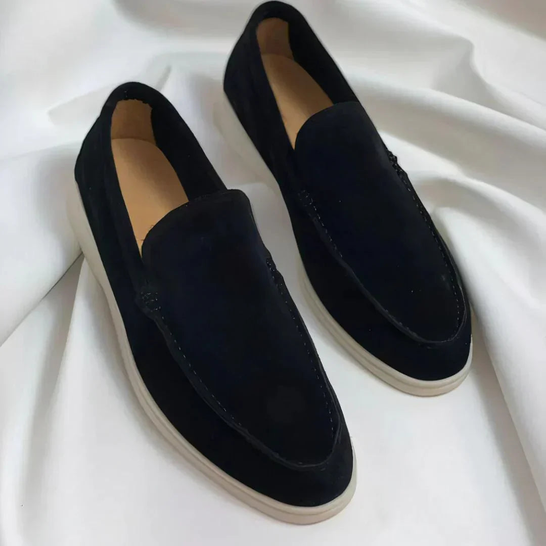 Męskie mokasyny eleganckie – zamszowa faktura, miękka wkładka – Czarny