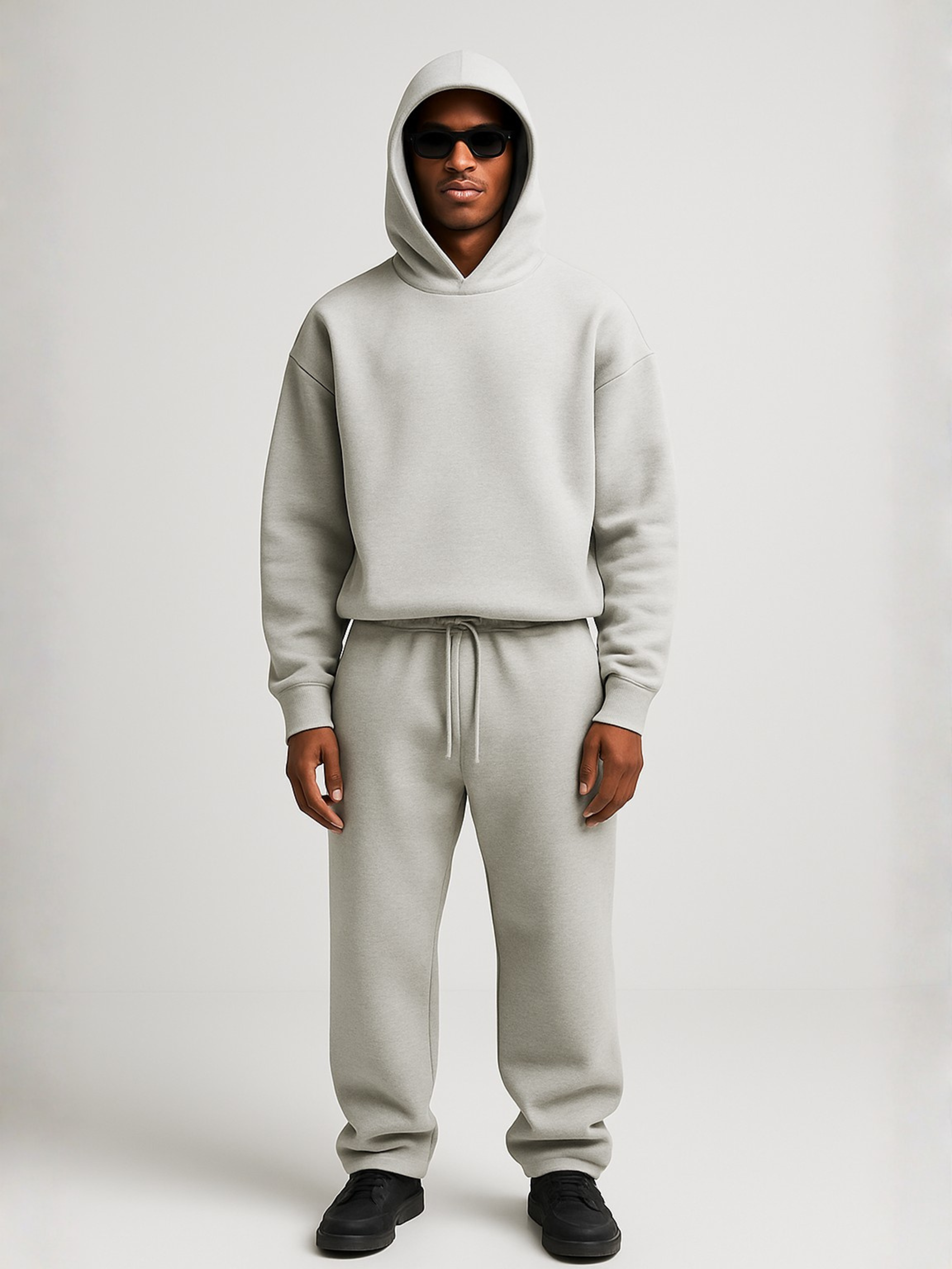 Męski dres oversize – bluza z kapturem i spodnie jogger – Jasnoszary