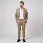 Męski garnitur lniany slim fit – marynarka i zwężane spodnie – Żółty