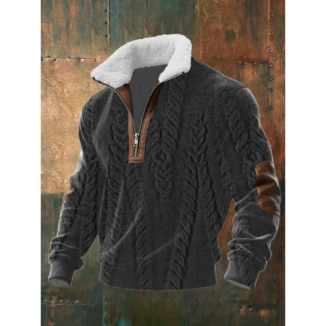 Męski sweter polarowy z wysokim kołnierzem – podszyty kołnierz – Czarny